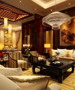 2023家装客厅东南亚风格吊灯设计样板房
