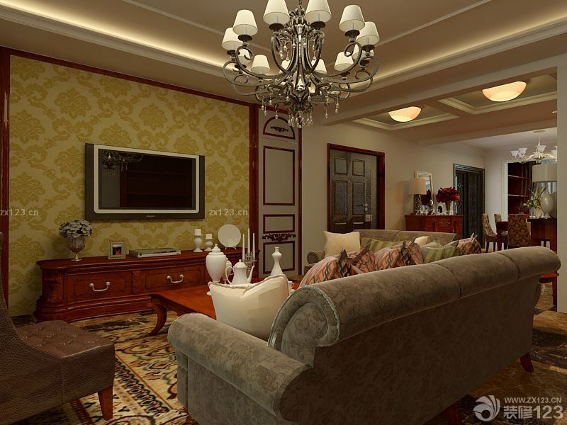 新古典风格电视背景墙壁纸装修效果图片