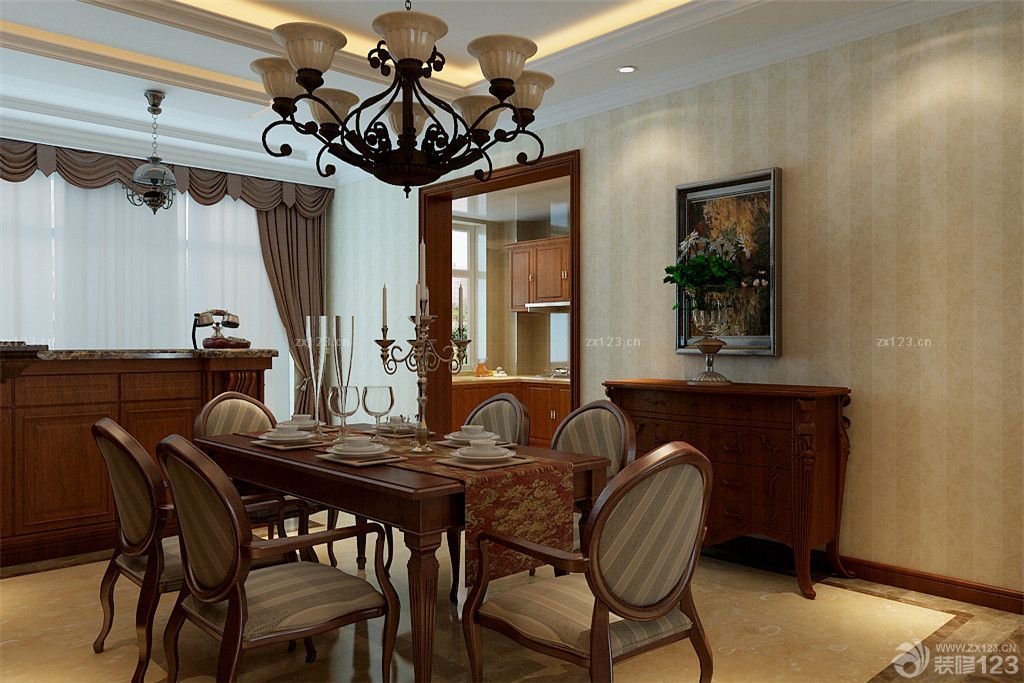 2025小餐厅美式古典实木家具装修效果图欣赏