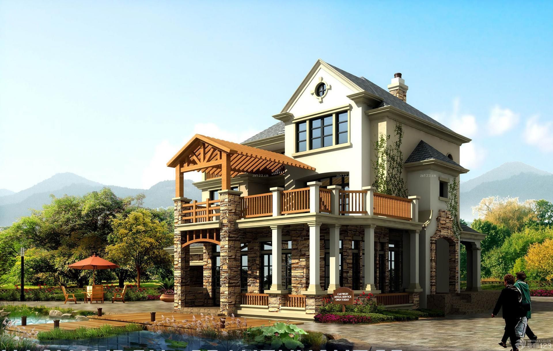 欧式别墅外观阳台遮阳棚设计图片