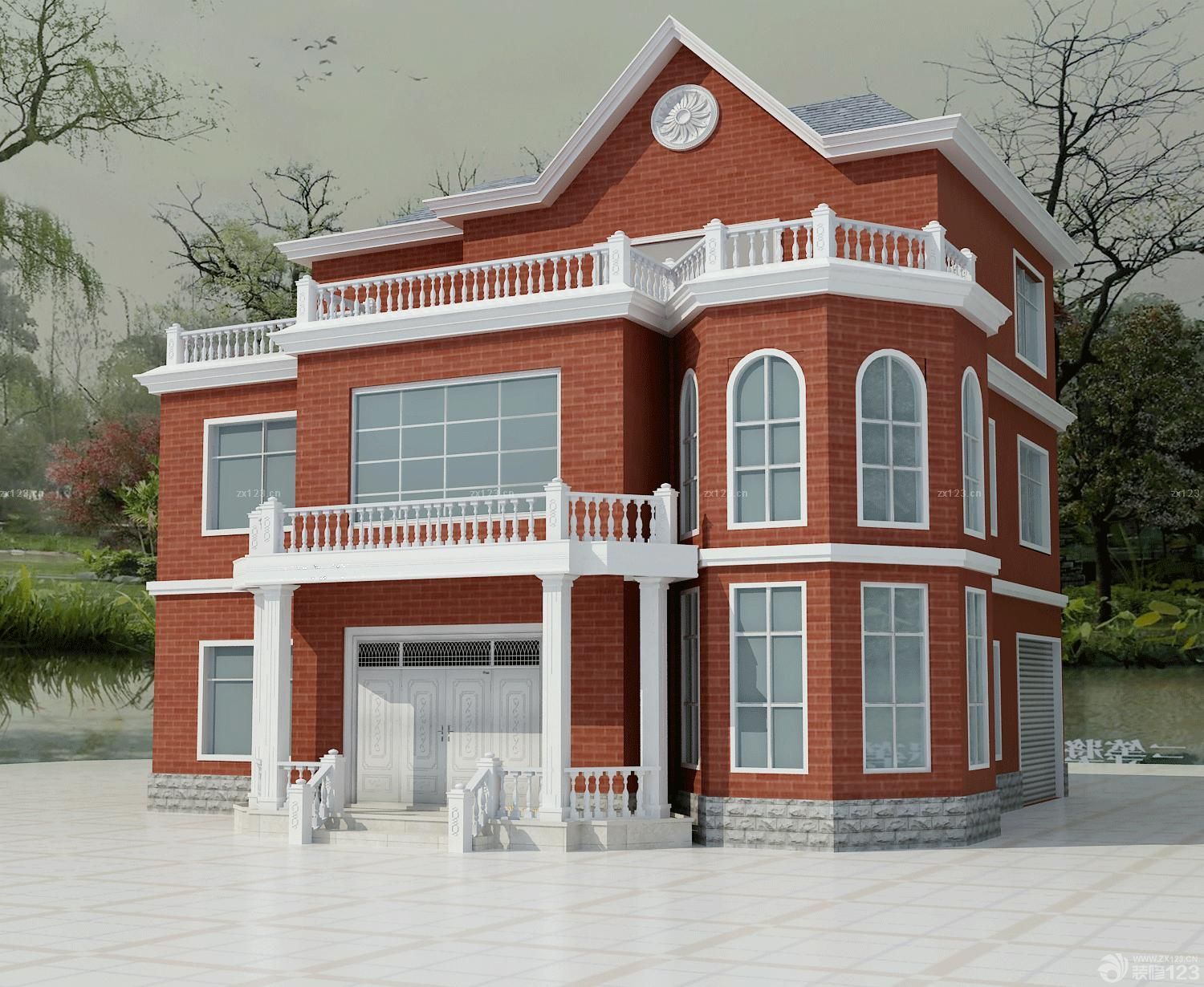 欧式别墅外观白色门装修效果图片