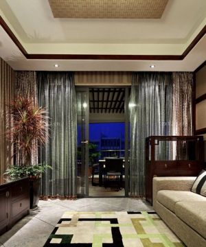 中式家居客厅窗帘装修效果图片欣赏
