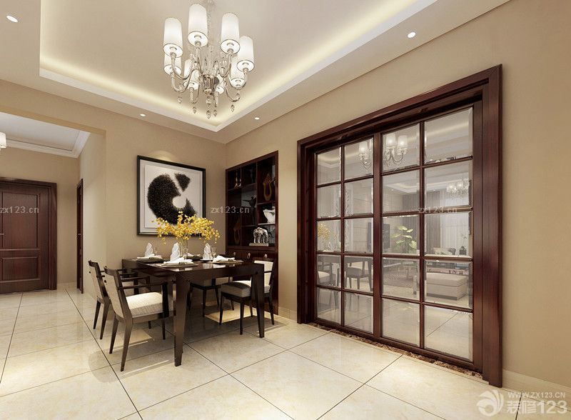 家庭餐厅玻璃推拉门隔断装修案例 