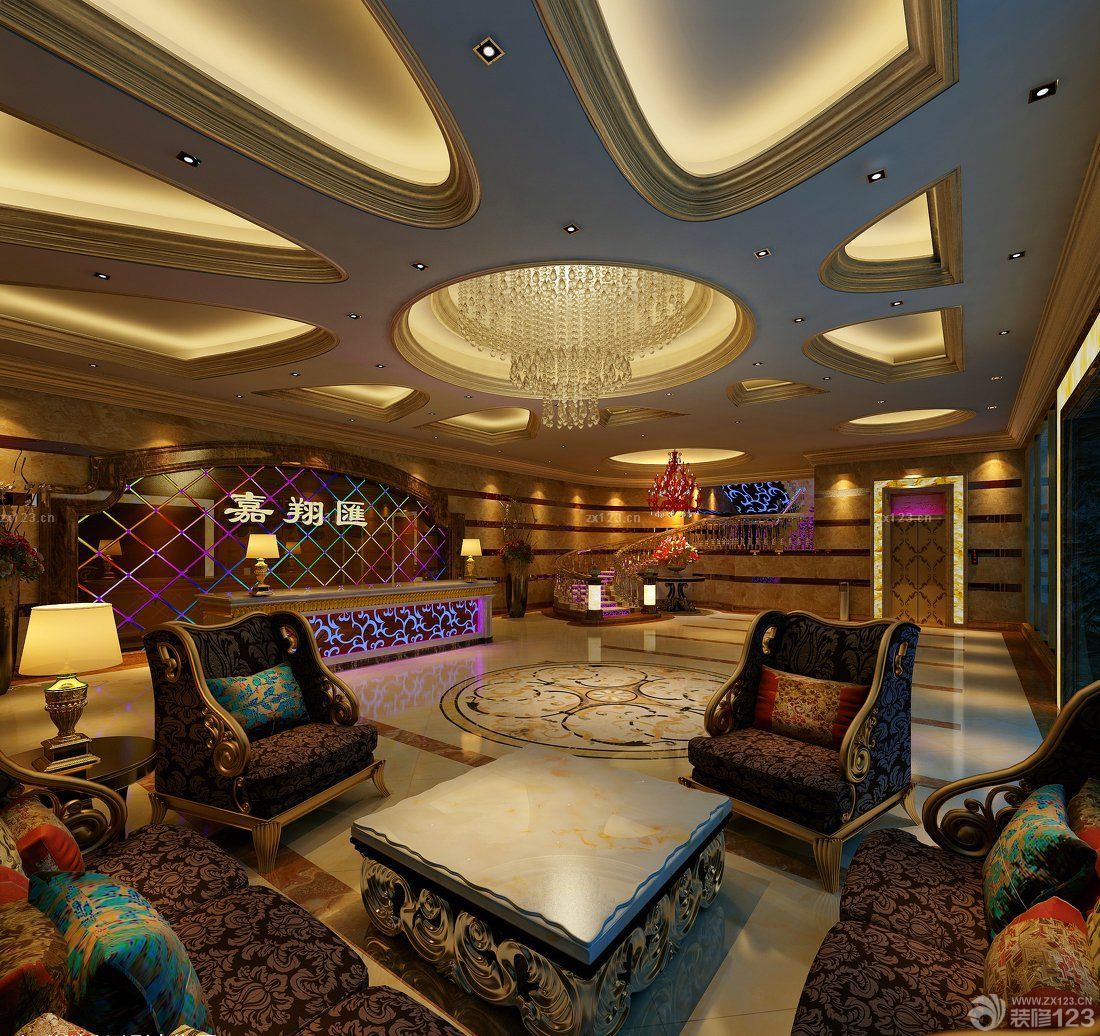 2025最新欧式ktv大厅圆形吊顶装修案例