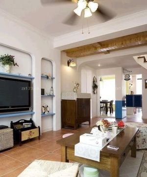 2023地中海风格小户型复式客厅电视背景墙实景图
