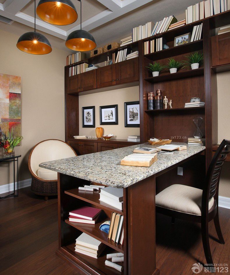 书房美式转角书柜装饰效果图片大全