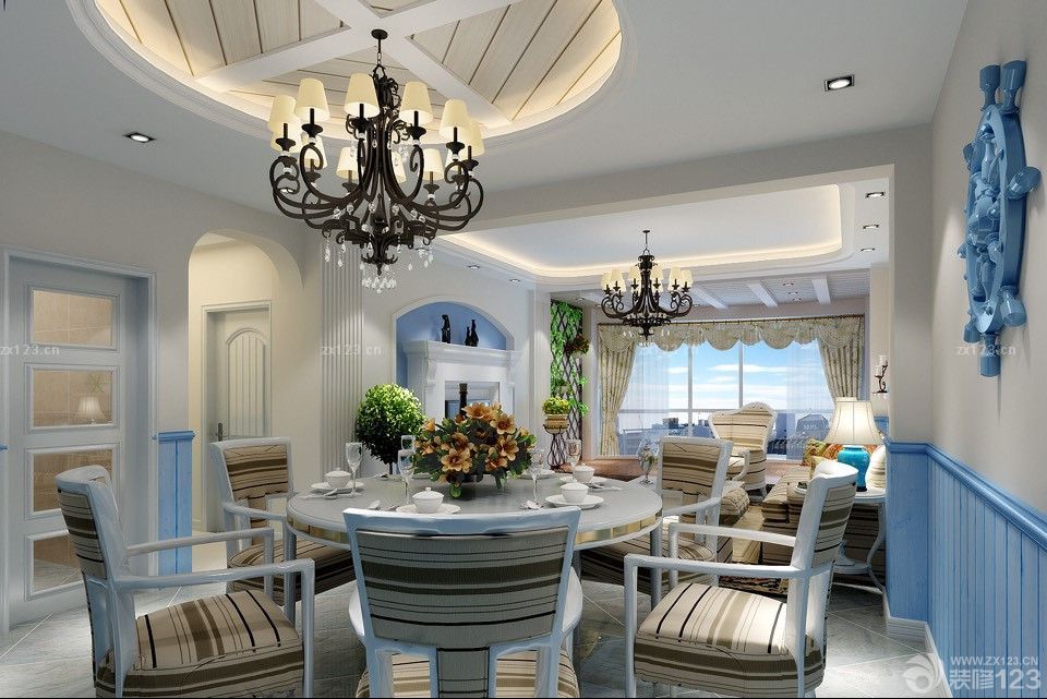 地中海风格餐桌椅子摆放图片大全