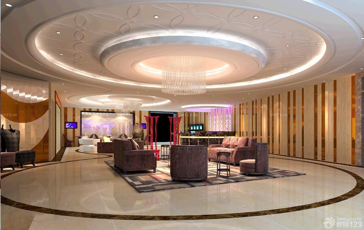 最新ktv大厅吊顶造型实景图欣赏_设计456装修效果图
