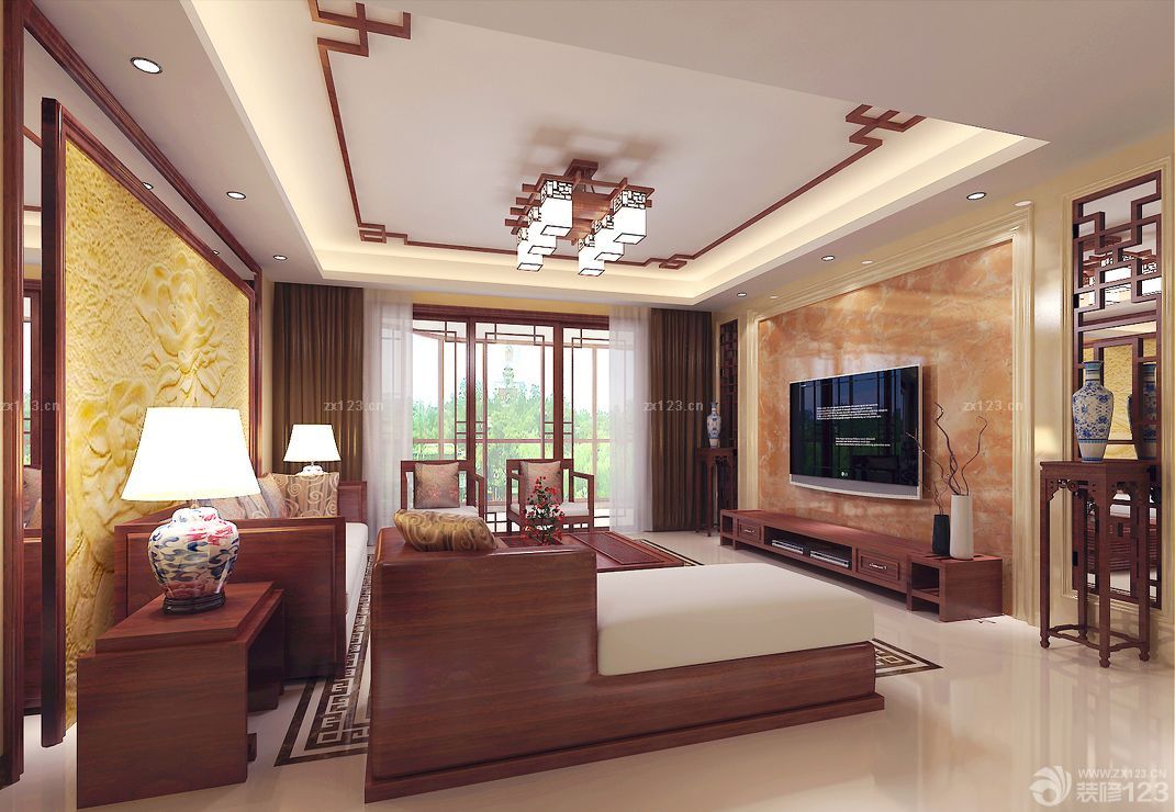 2025中式风格瓷砖电视背景墙装修效果图