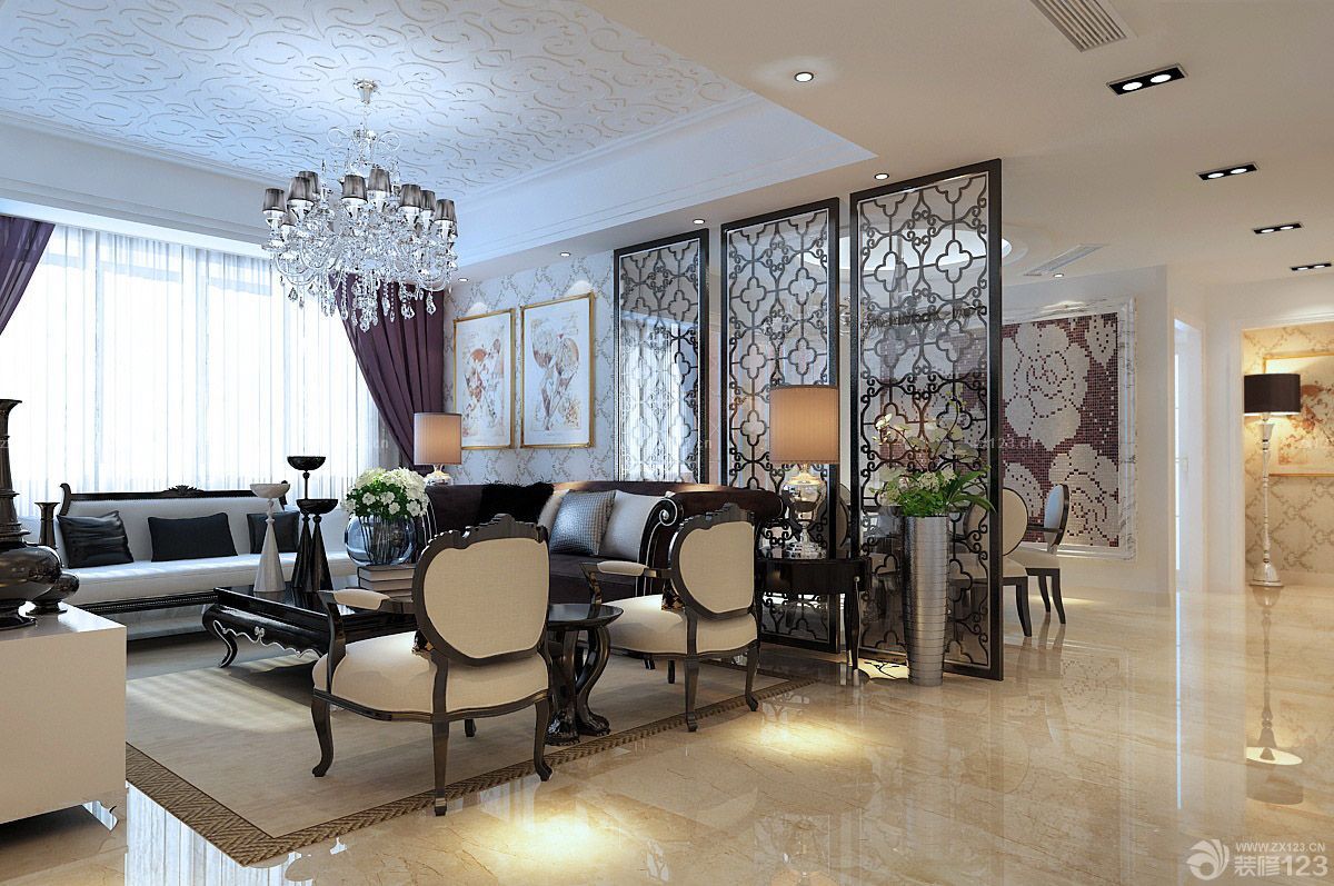 简欧客厅折叠屏风隔断效果图欣赏2025