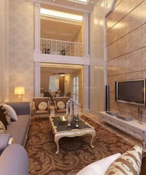 2023最新美式复式客厅瓷砖电视背景墙案例图片