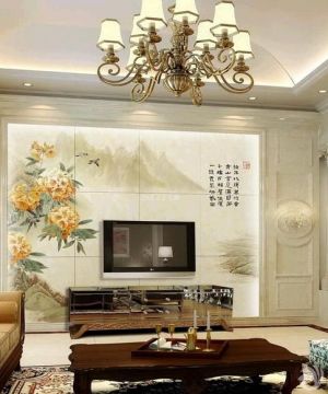 90平小复式艺术瓷砖电视背景墙装修图片大全