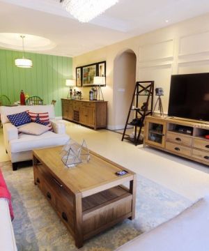 美式风格房子客厅实木电视柜设计图片欣赏