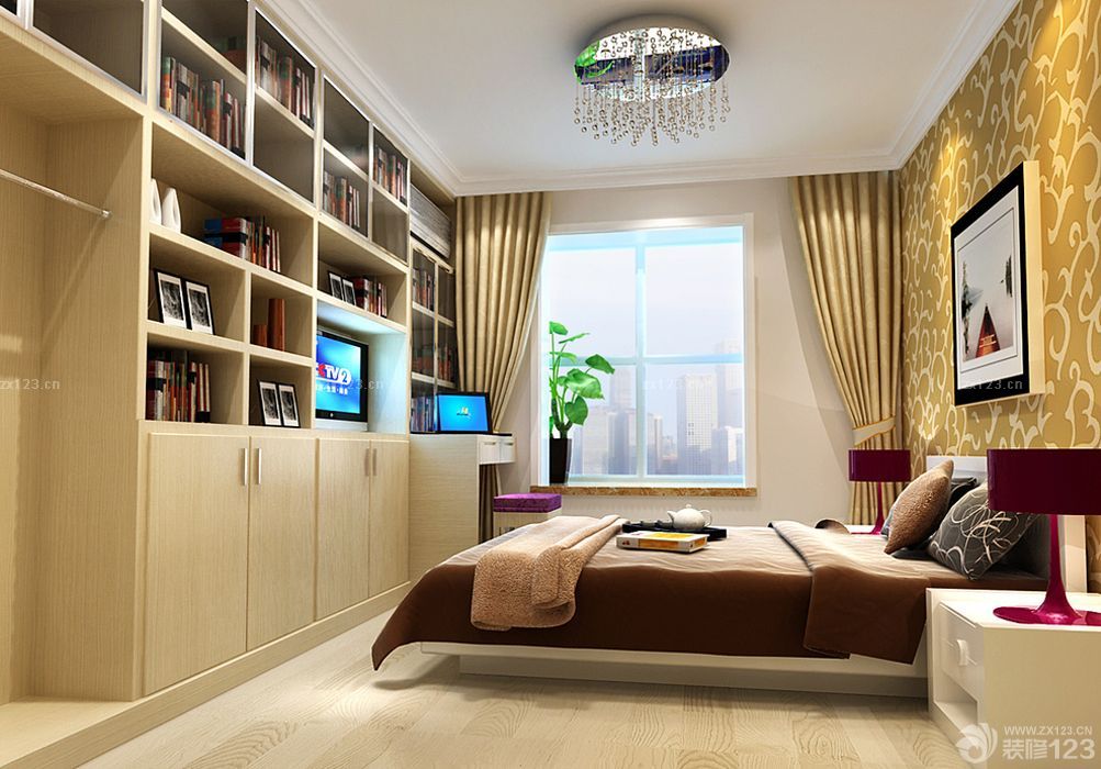 新房小卧室金色壁纸装修效果图大全2025