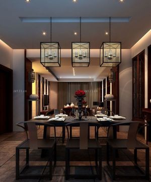 中式简约风格餐厅餐桌椅子摆放效果图片