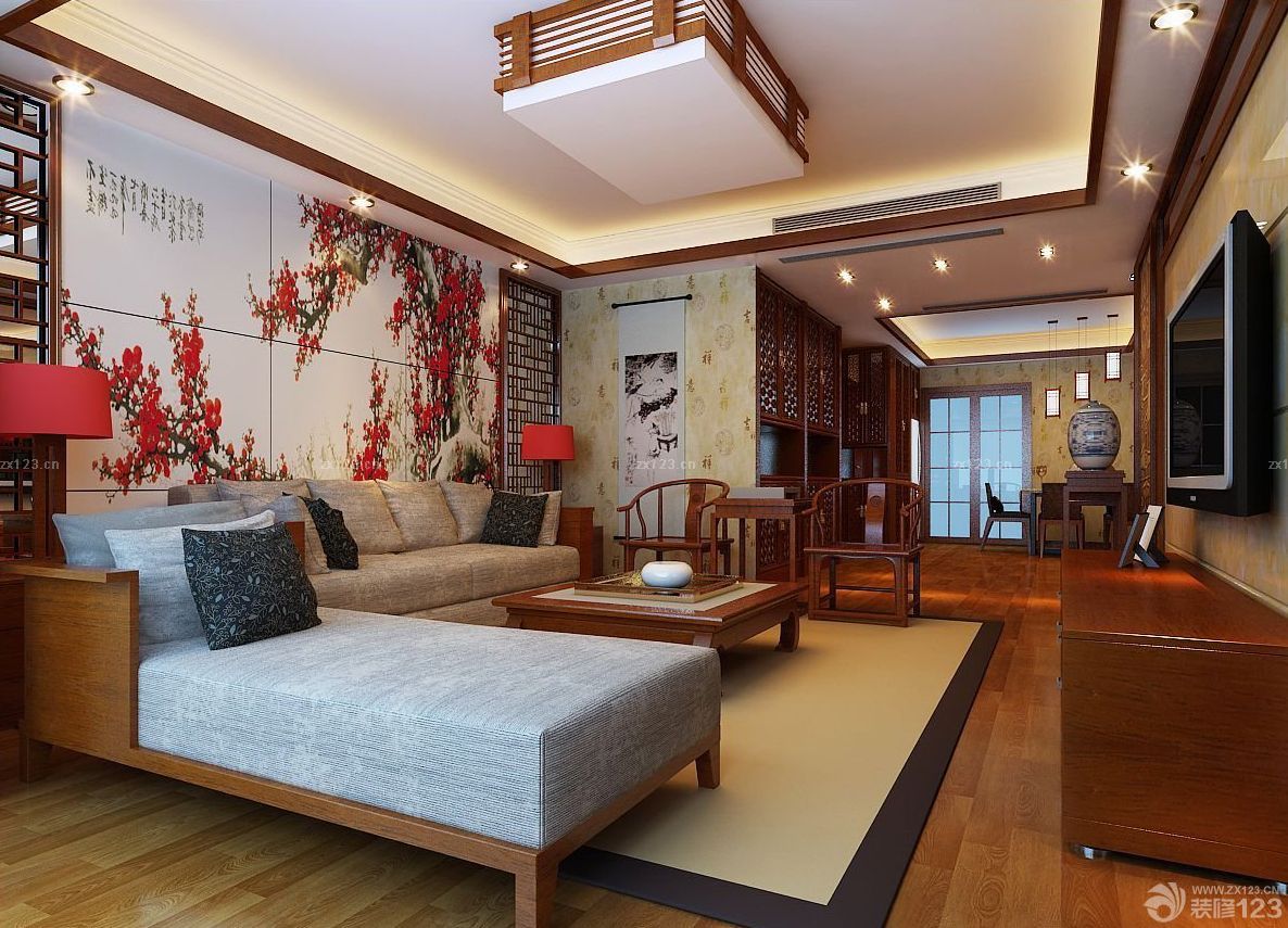2025经典客厅墙面中式壁纸贴图效果图
