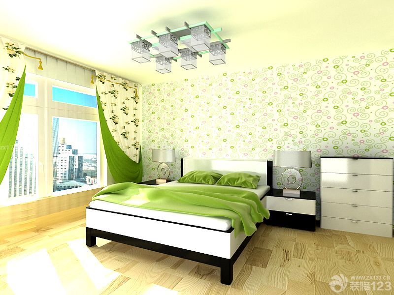 清新现代风格卧室液态壁纸图片