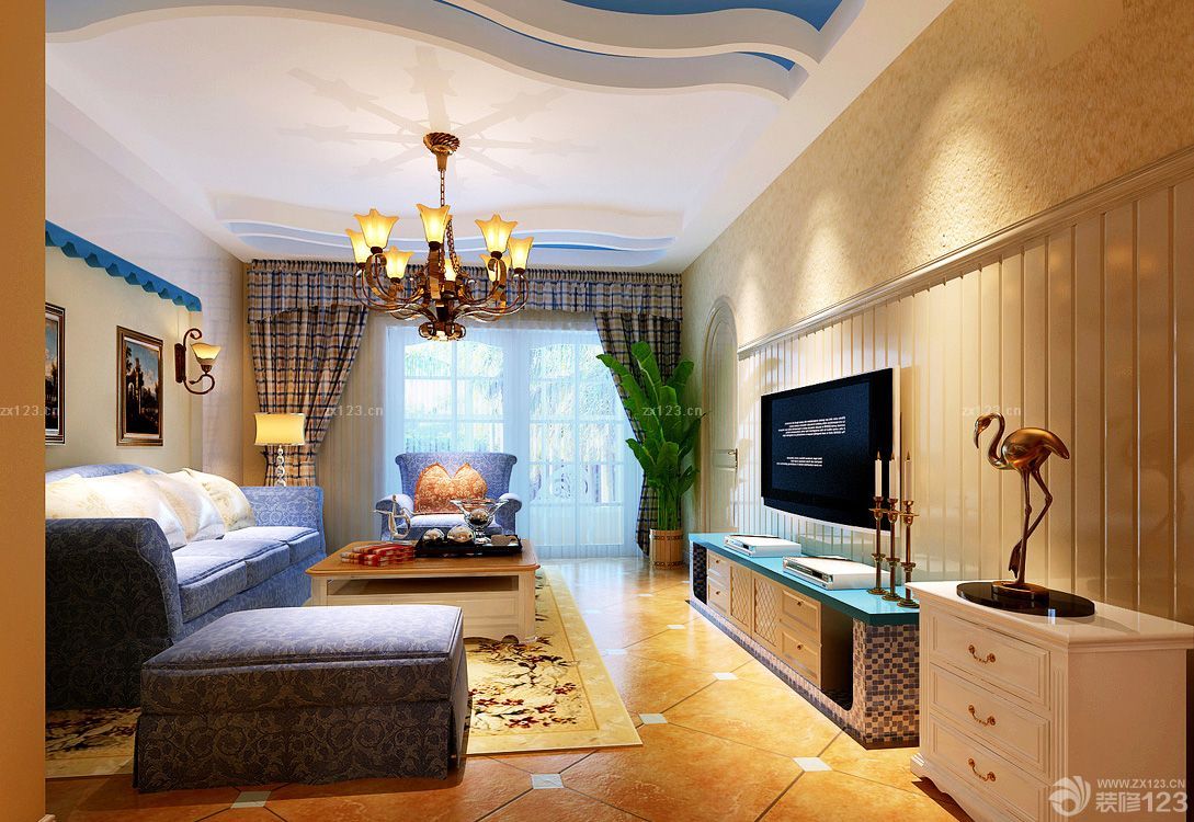 80平方米美式地中海混搭风格装修实景图欣赏