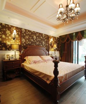 中式二室一厅碎花壁纸装修效果图欣赏