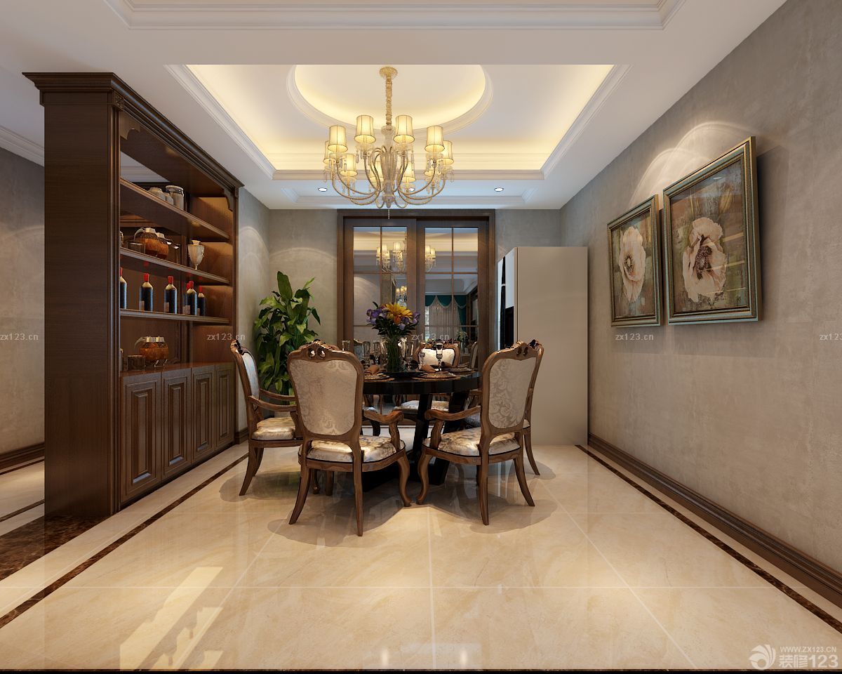 简欧风格餐厅酒柜隔断设计图片