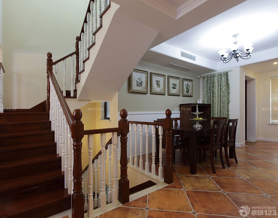 2025美式混搭风格楼中楼楼梯设计图片