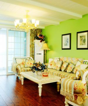 最新美式田园混搭风格小户型客厅墙面颜色设计图片