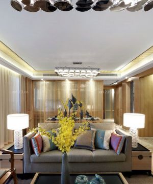 2025中式家装设计长方形客厅装修案例