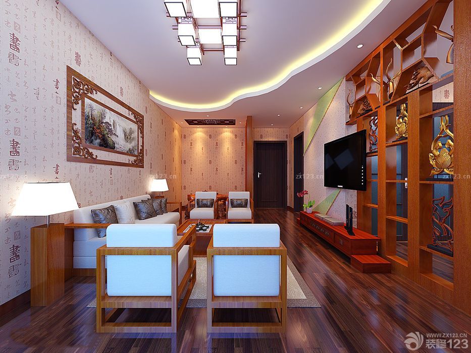 中式家庭客厅现代博古架隔断装修设计图片