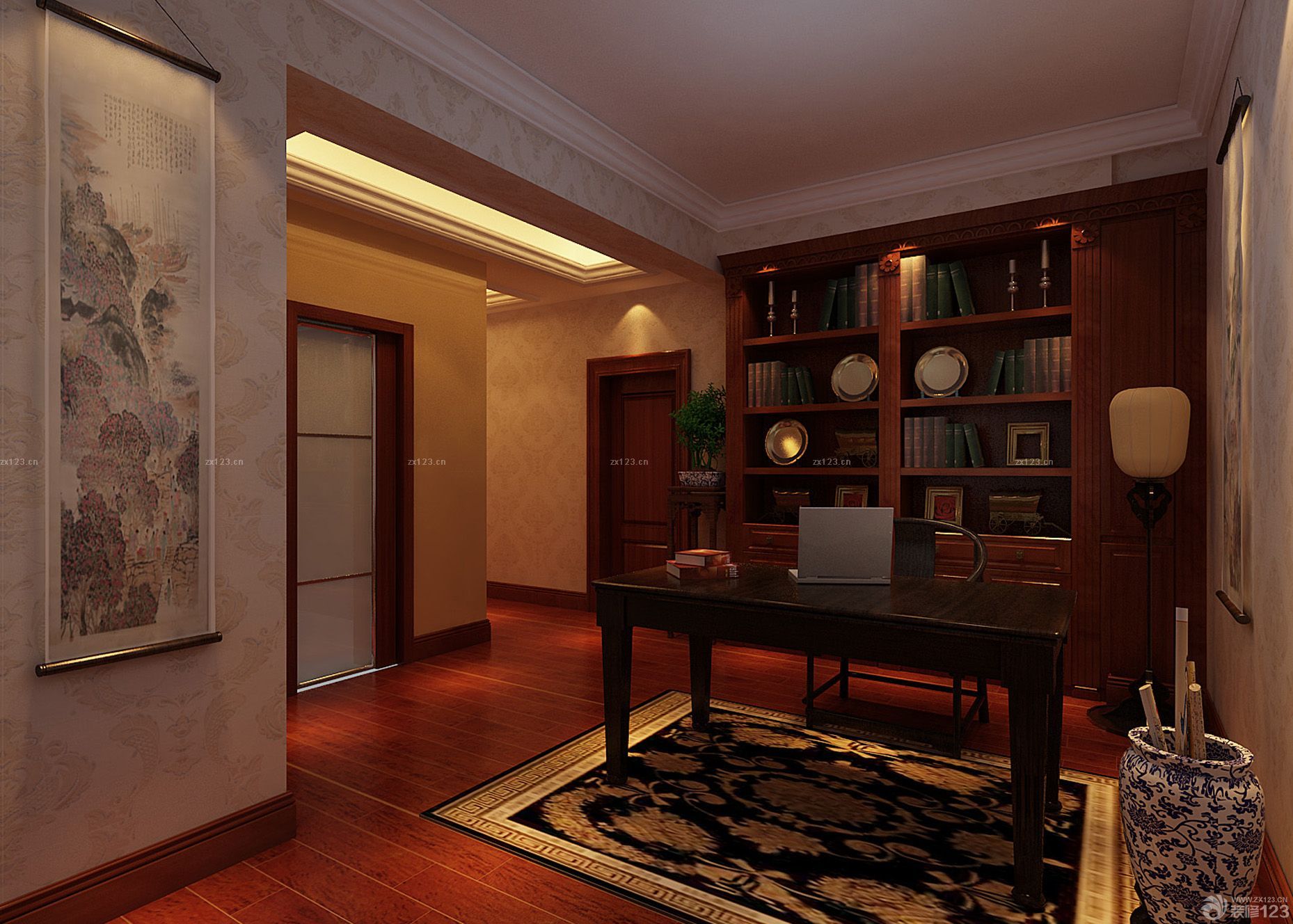 2025新古典书房书柜设计图片欣赏