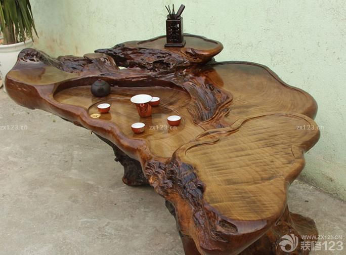 最新中式家居根雕茶桌设计图片