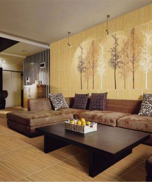 家装现代客厅木纹仿古瓷砖装修效果参考