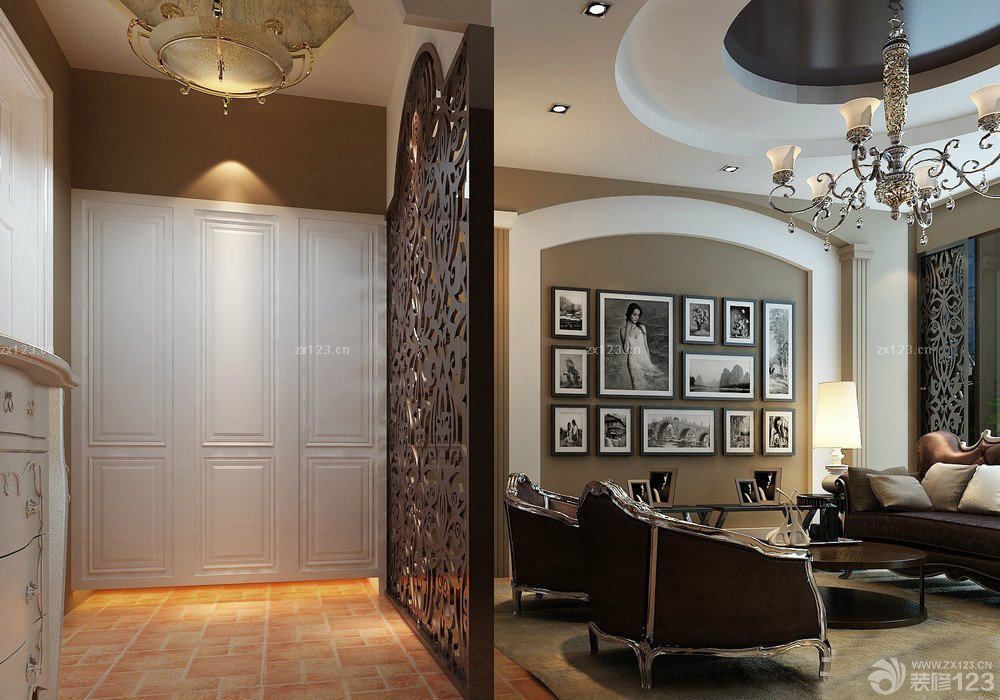 2025中式家庭休闲区进门屏风装修设计效果图大全