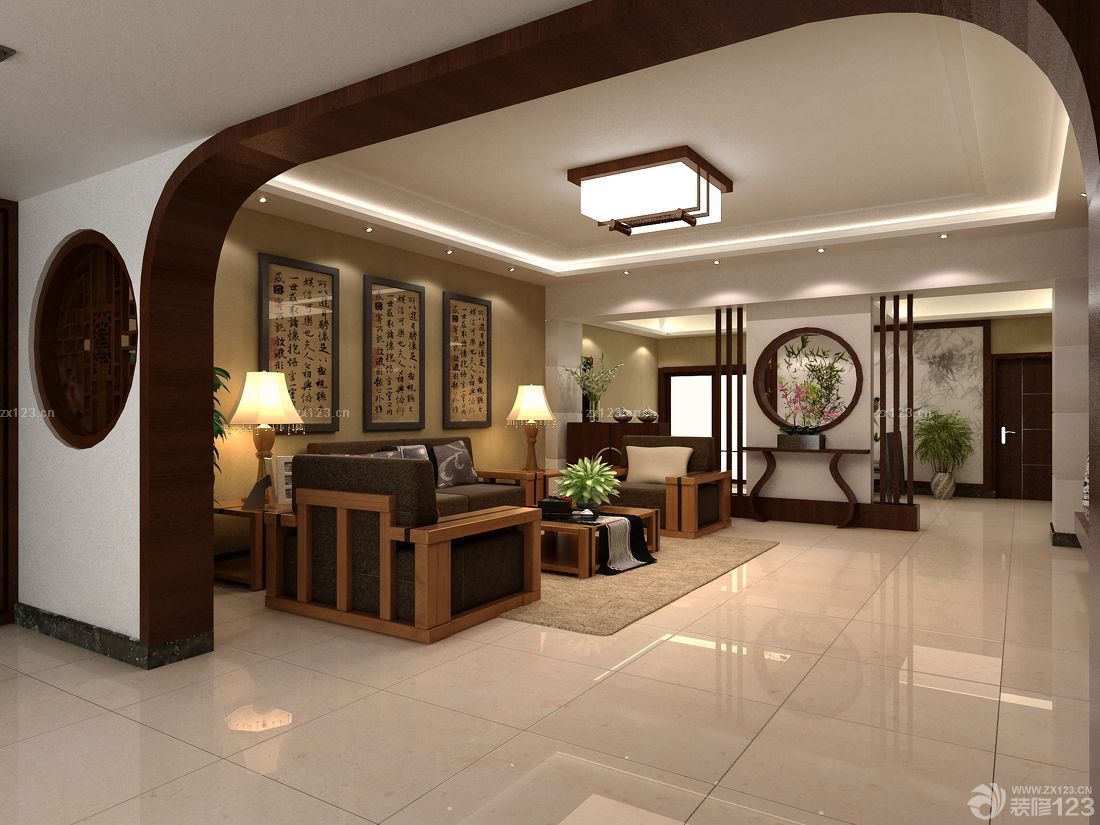 2025最新中式风格进门屏风艺术玻璃隔断装修效果图欣赏 