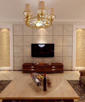 简欧风格一室一厅瓷砖电视背景墙装修效果图欣赏