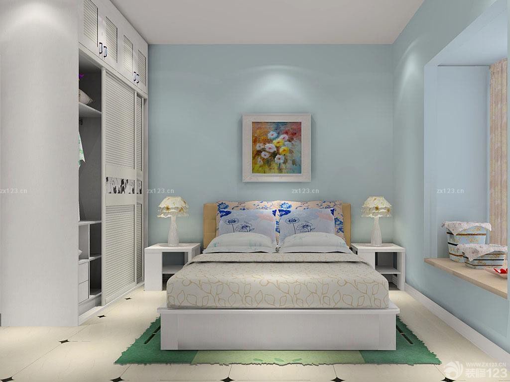 小清新农村小户型卧室设计纯色壁纸装修效果图