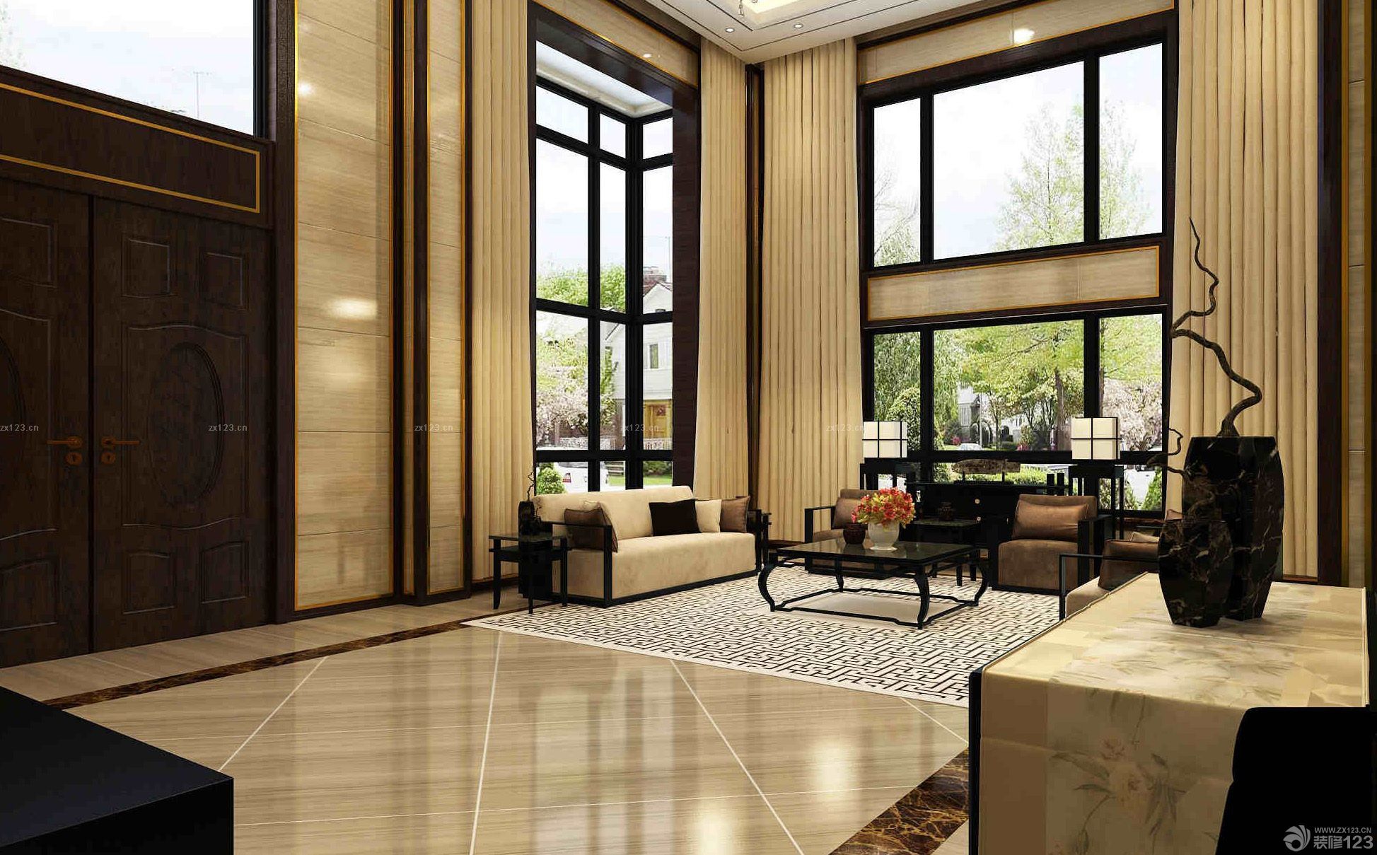 2020叠拼别墅中空客厅设计效果图大全