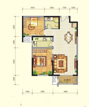 新古典风格二室二厅户型图大全