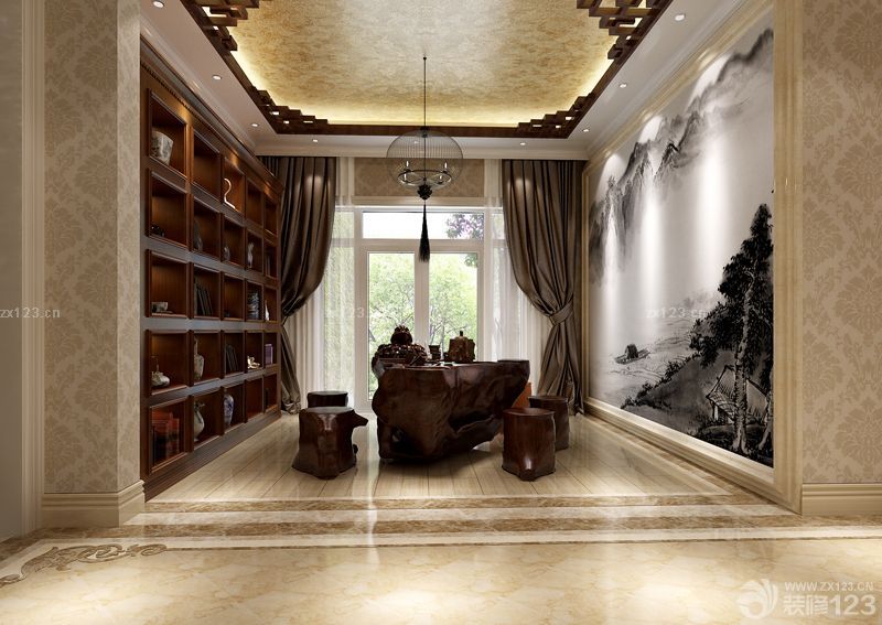 2025家庭休闲区根雕茶桌设计图片