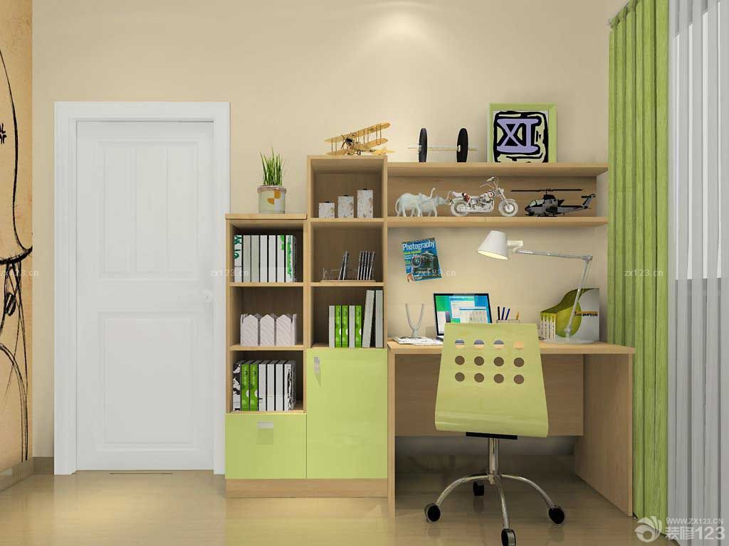 小户型儿童书桌书柜组合装修设计效果图片
