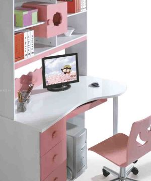 简约女儿童书桌书柜组合装修设计效果图欣赏