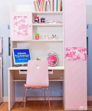 粉色系女儿童书桌书柜组合装修设计图片赏析