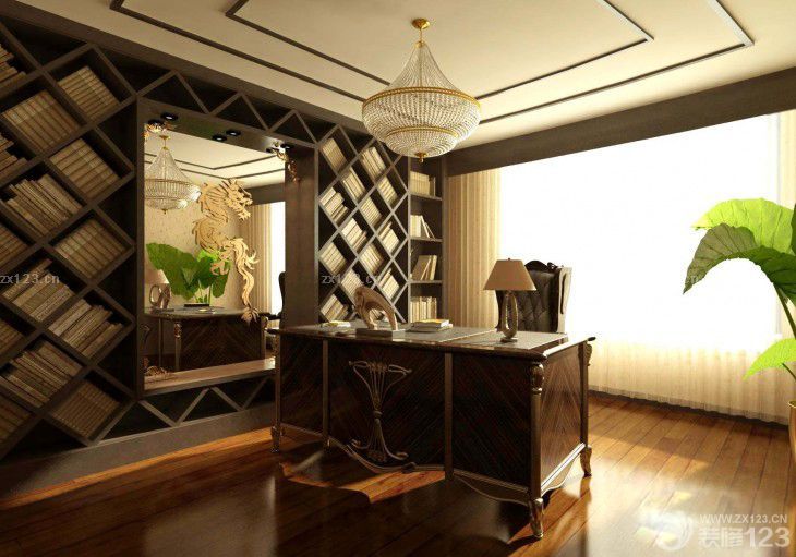 2025新中式套房书房装饰效果图欣赏