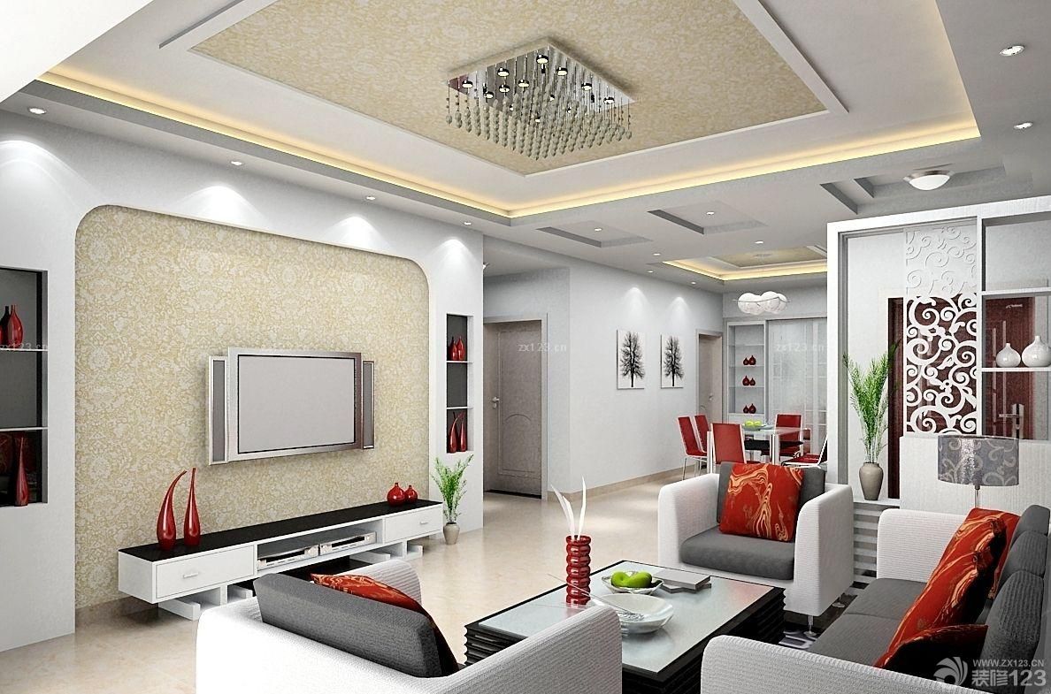 小户型简欧电视墙暗花壁纸设计图片欣赏