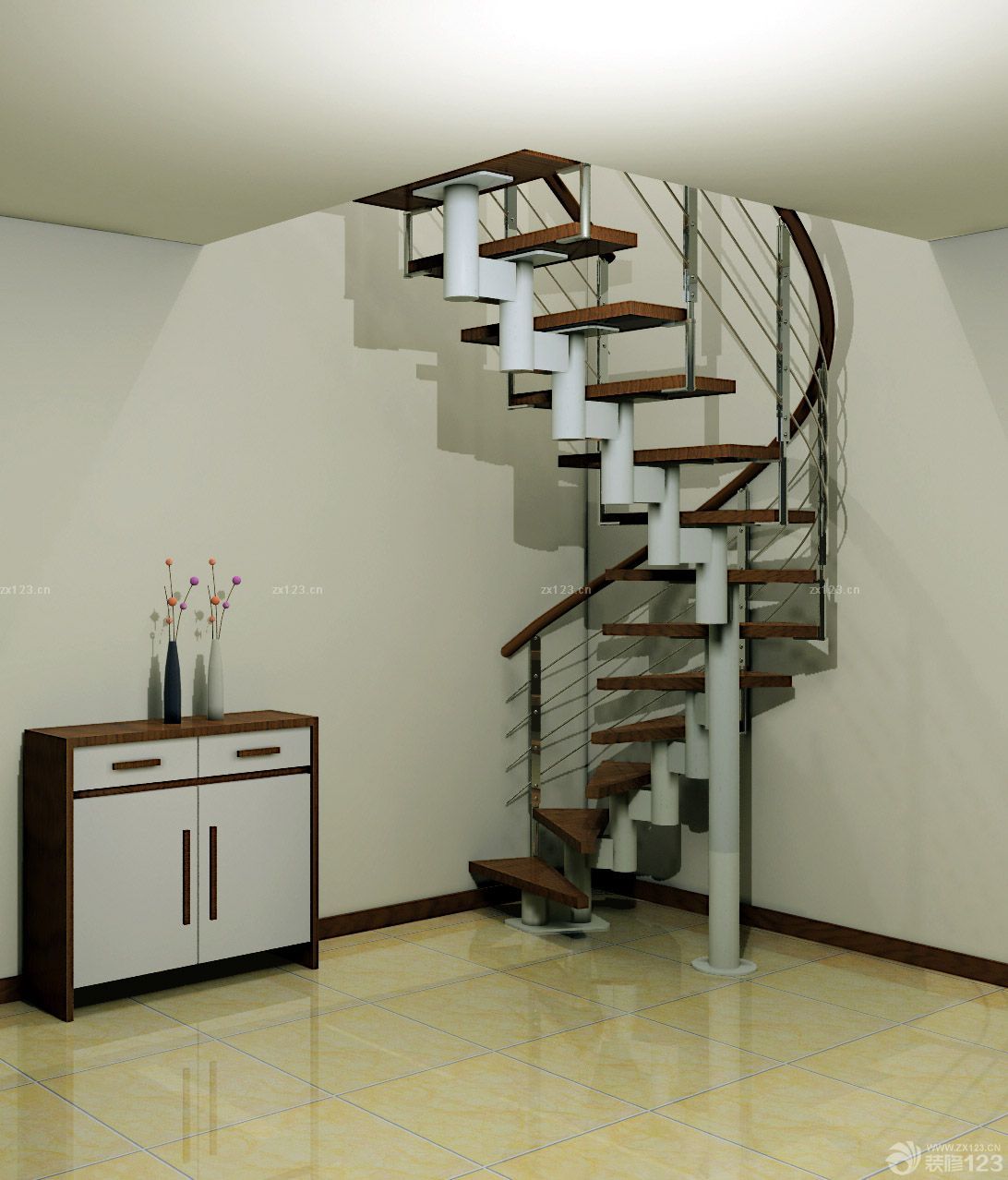美式简约风格室内旋转楼梯设计图片