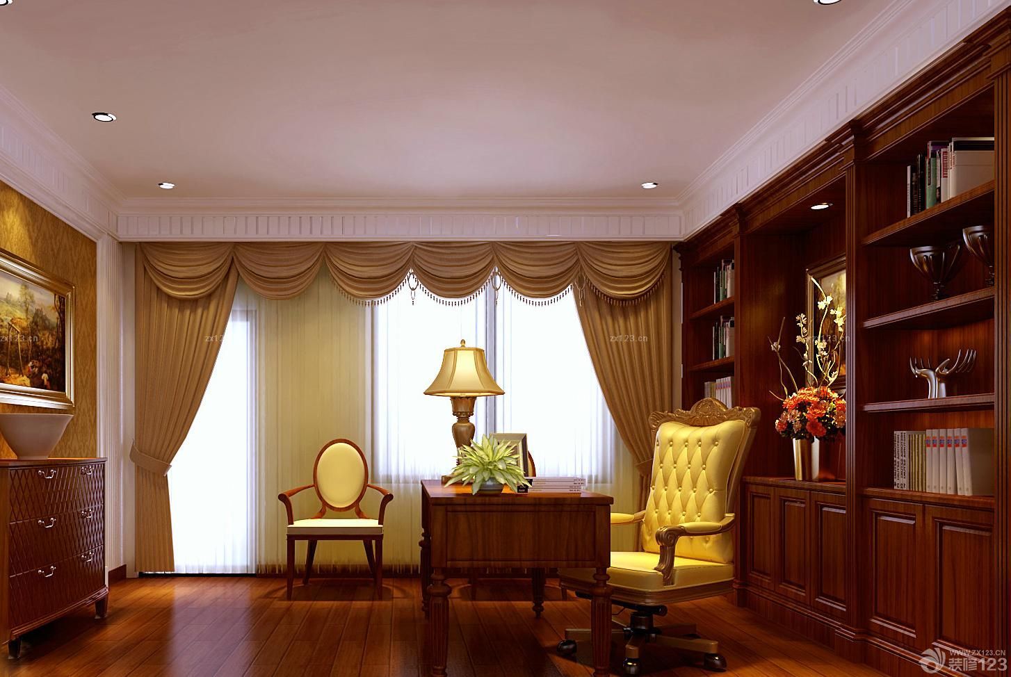 2025美式新古典风格棕色窗帘设计效果图片
