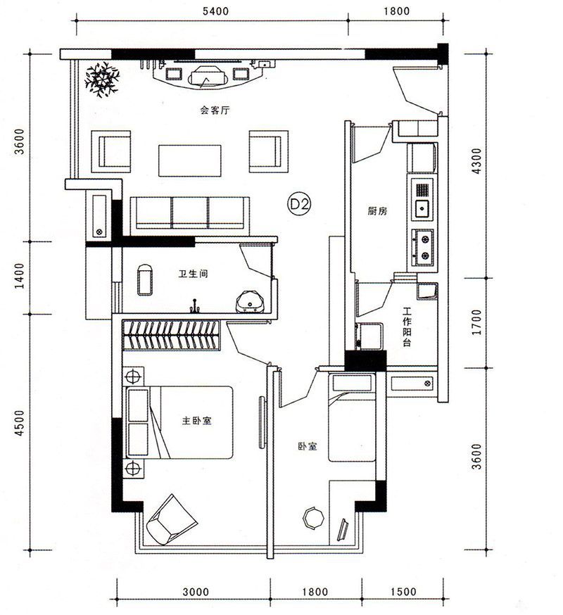 2025农村二室一厅户型图赠送阳台