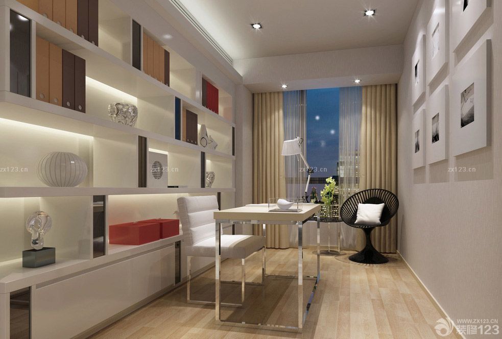 阳台书房白色家具装修效果图片