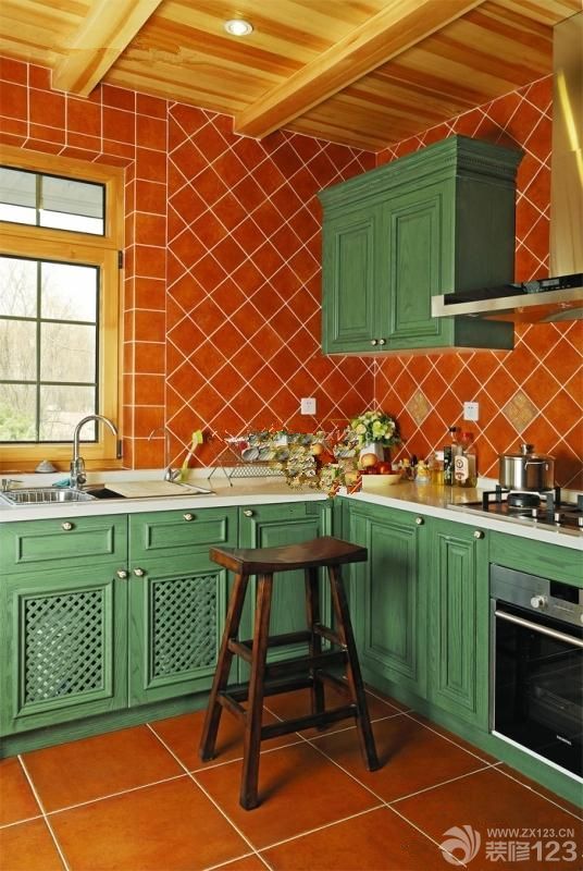 美式乡村混搭风格水泥橱柜效果图