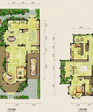 最新农村双拼小别墅户型图带超大私家花园设计图片