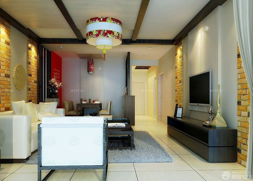 新中式家具客厅电视柜摆放图片大全